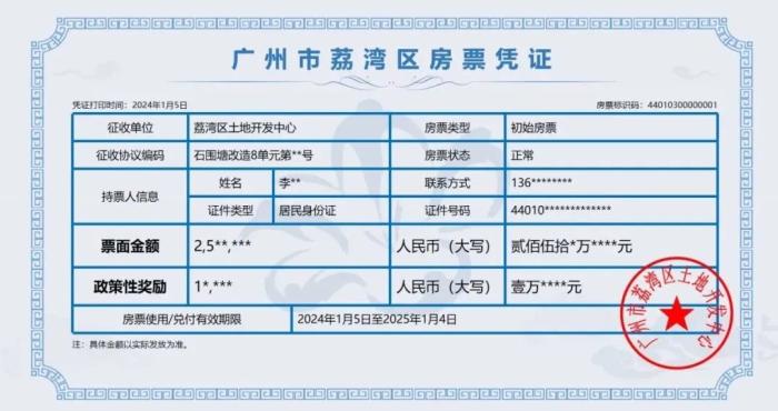 廣州市荔灣區(qū)房票憑證。 圖片來源：廣州荔灣發(fā)布